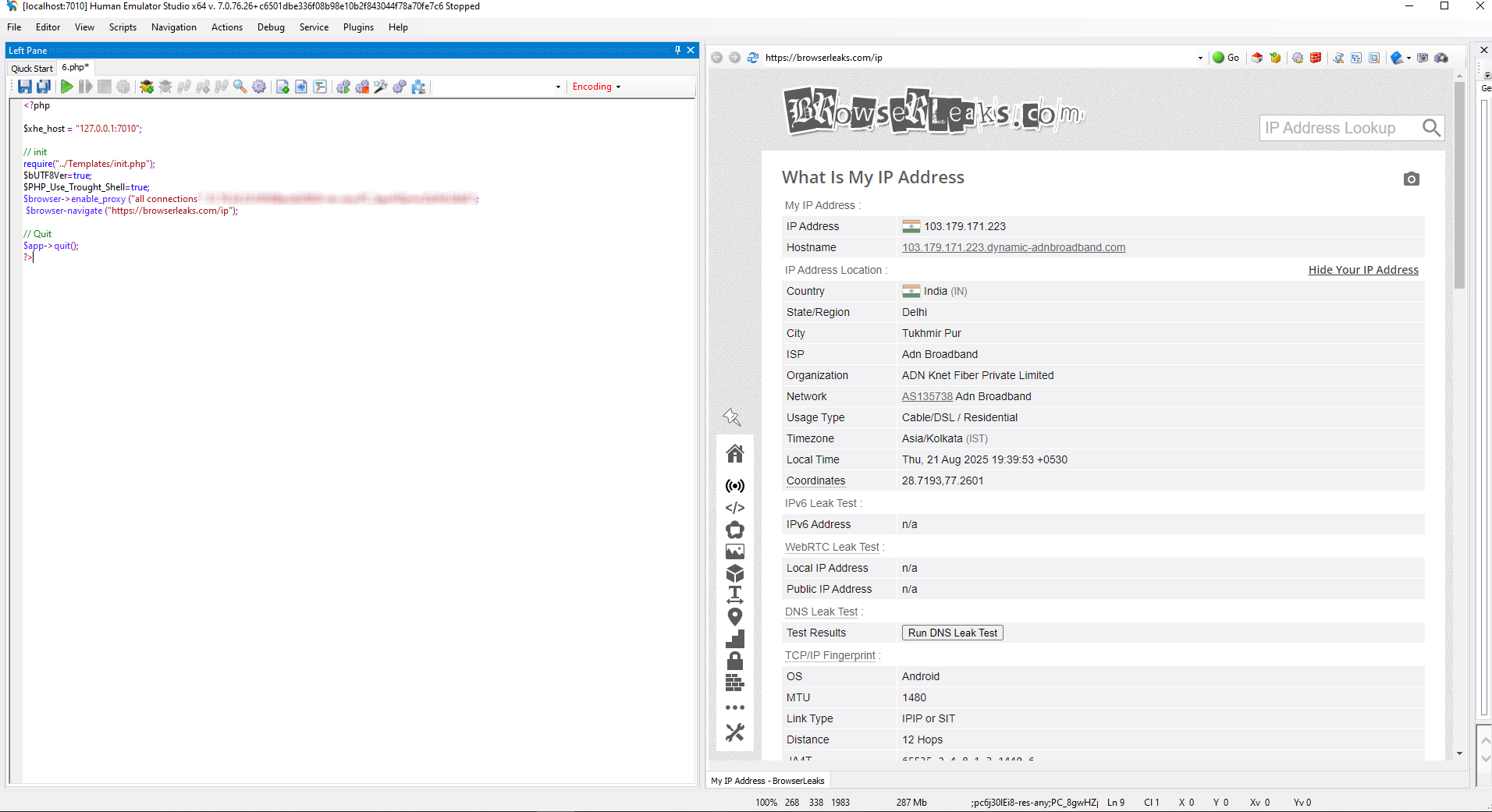Resultado da execução do script confirmando a configuração do proxy